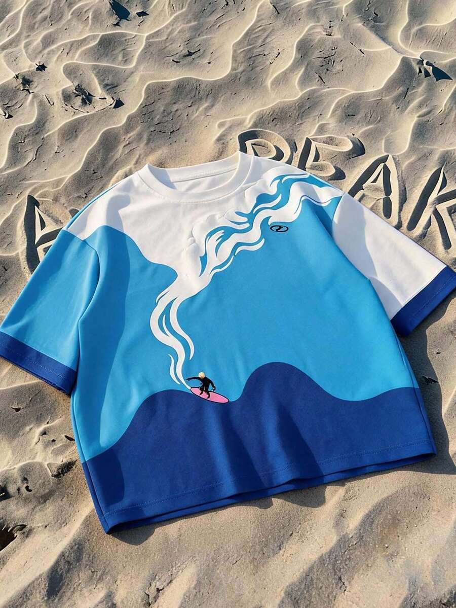 AXEPEAK Men's Crew Neck Colorblock Casual Street Wear Versatile Daily Outing Short Sleeve T-Shirt Vacation Blue Summer - Multicolor - View 1