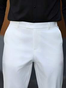 Manfinity Mode Men's Plus Size Solid Color Casual Suit Pants, Formal, Old Money - White - View 3