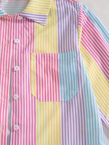 Elladie kids Tween Girl Striped Sun Protection Shirt, Spring/Summer, Korean Style,Holiday,Summer,Travel - Multicolor - View 4