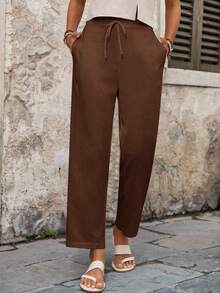 EMERY ROSE Pantalones largos casuales y versátiles de unicolor para mujer - Marrón - Ver 6