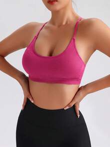 SHEIN Sports 女款素色休閒日常無縫運動內衣 - 玫紅色 - 查看 6