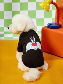 LOONEY TUNES X PETSIN 1pc Small Black Cat Face Printed Pet Winter Clothing, No Hat Design, Thick And Warm, Anti-Flea, Less Shedding, Heat-Resistant, Breathable Fabric, Suitable For Autumn And Winter, Indoor And Outdoor Use - Black - View 6