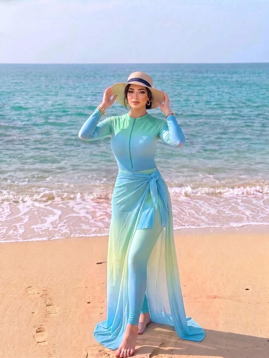 Swim Shayni 漸層色保守優雅女款度假泳衣套裝 - 彩色 - 查看 1