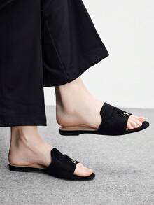 CUCCOO BIZCHIC Sepatu Wanita, Hitam, Tekstur Suede, Sandal Datar Klasik, Nyaman dan Serbaguna di Musim Panas, Cocok untuk Perjalanan ke Kantor atau Sehari-hari - Hitam 1 - View 3