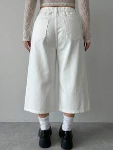 Dazy Plus White Loose Casual Straight Leg Cropped Jeans Spring Summer - White - View 3