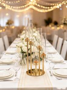 1PC Elegant Gold 5-Arm Candle Holder With Acrylic Cover Weddings Tabletop Stand, Perfect For Christmas, And Home Party Decor - gold - View 4