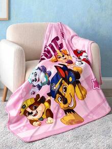 SHEIN | PAW Patrol 1件可愛印花加厚毯，柔軟保暖，不易掉毛，多種尺寸，適用於沙發、床鋪、午休使用 - 條紋粉 - 查看 2