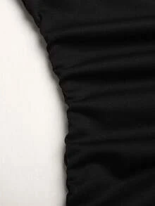 SHEIN Teen Girls Dresses Autumn New Black Knitted Asymmetrical Shoulder Bell Sleeve Ruched Waist Short Dress - Black - View 4