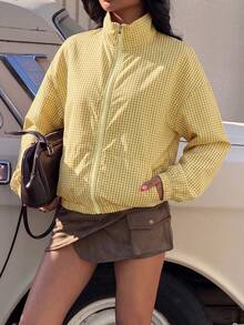 Muchica Plaid Woven Women's Lightweight Jacket - Yellow - View 6
