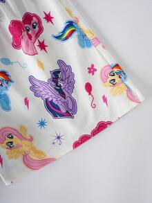 My Little Pony X SHEIN 青少年女孩卡通印花單排扣短袖上衣與短褲居家服套裝 - 白色 - 查看 8