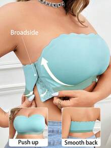 SHEIN Áo ngực hai dây cài nút bên hông cỡ lớn không dây - Màu xanh lam - Xem 1