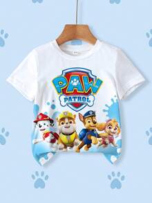 SHEIN | PAW Patrol 男童圆领字母印花休闲百搭日常短袖T恤 - 白色 - 查看 1