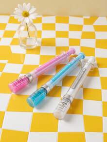 Zazumi 1pc/2pcs/3pcs Novelty Syringe Design Writing Pens, Clear Plastic With Colored Decor Parts, Vaccine Bottle Motif 0.5mm Fine Point Pen For Daily Planner Draft Work, Gift For Desk Organizers Festival Gift - multicolor - View 7