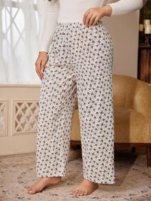 PalaceNights Court Style Ditsy Floral Loose Straight Leg Plus Size Pajama Bottoms - Multicolor - View 1