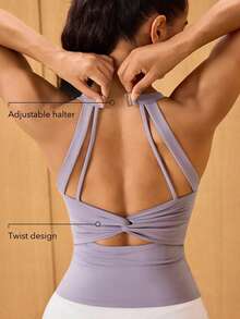 OutZeal Gym Top Women Sports Tank Yoga Workout Cool Touch Bra-In With Removable Pads Halter Vest - Mauve Purple - View 2