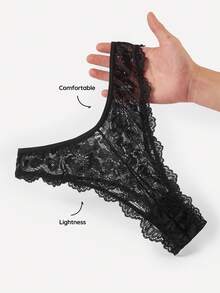 Bralution 2pcs Black Molded Cup Water Drop Cup Push Up Lace Patchwork Sheer Rhinestone Glitter Romantic French Women's Lingerie Set Wedding Guest - Black - View 11