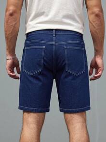 Manfinity Homme Men's Street Style Casual Blue Stretch Plus Size Denim Shorts - Dark Wash - View 2