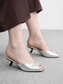 CUCCOO BIZCHIC 女款日常通勤露趾細高跟鞋 春季鞋 - 銀色 - 查看 4
