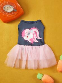 LOONEY TUNES X PETSIN 1pc Love Rabbit Girl Print Pet Dress In Navy Blue And Pink, Minimalist Style, Skin-Friendly & Breathable, A Sweet And Simple Look For Cats And Small Dogs, Great For Daily Wear Or Gift Giving - Multicolor - View 7