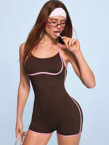 SHEIN Sovereign Charm 女款拼色休閒日常穿著細肩帶運動連身褲 - 彩色 - 查看 15