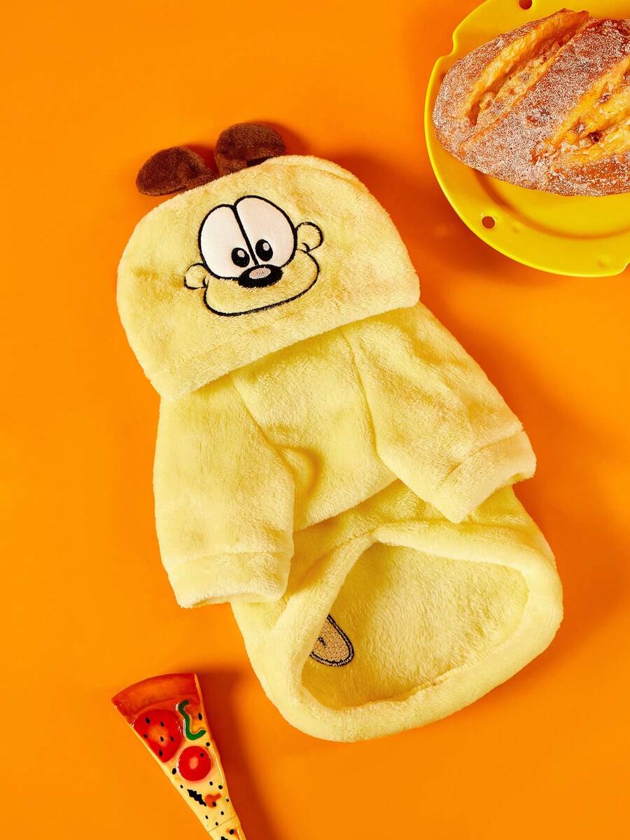 GARFIELD | PETSIN 1 Piece Of Cat And Dog Universal Clothing, Cute Yellow Cartoon Plush Cosplay, Suitable For Small Dogs, Warm Hooded Sweatshirt, Comfortable Style - Yellow - View 1
