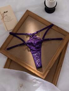 SHEIN 2件組橘色鋼圈亮眼甜美風內衣套裝 - 紫色 - 查看 4