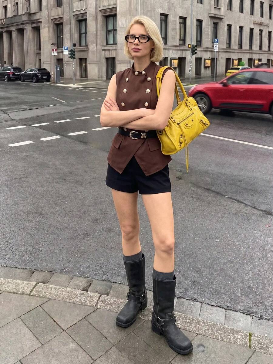 SHEIN Unity Commuter Vibe Sleeveless Waistcoat, Gold Button Design ...