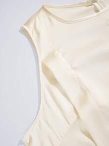 SHEIN LUNE 大尺碼優雅無袖洋裝，寬鬆舒適緞面簡約雞尾酒婚禮香檳色夏季 - 杏色 - 查看 8