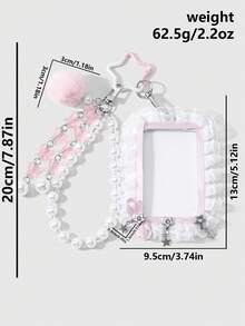 ROMWE Anime 1 Korean Temperament Sweet Pink And White Acrylic Butterfly Faux Pearl Lace Bow Rhinestone Gradient Star DIY Keychain Bag Pendant, Holiday Gift - Pink-21 - View 3
