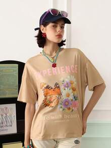 Chillnights Women's Letter & Butterfly Print Short Sleeve Pajama Top - Camel - View 5