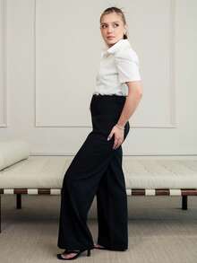 Ximena Robles Ximena Robles Loose Casual Contrast Lace Women Black Pants Y2k Fall - Black - View 6