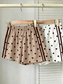 Tween Girl Elastic Waist Polka Dot Print Casual Shorts - Multicolor - View 1