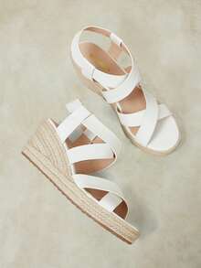 Styleloop Women's Beige Floral Embroidered Rope Woven Wedge Platform Sandals, Bohemian Vacation Style - Beige - View 1