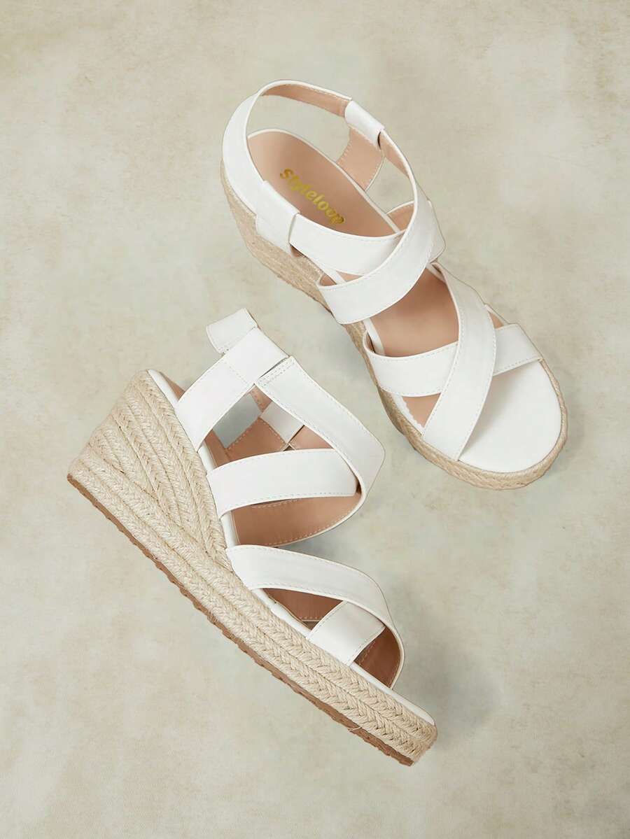 Styleloop Women's Beige Floral Embroidered Rope Woven Wedge Platform Sandals, Bohemian Vacation Style - Beige - View 1