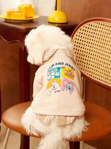 TOM & JERRY X PETSIN 1PC Pet Sweater In Beige, Universal For Cats And Dogs, Soft Hoodie Style, Suitable For Small Dogs As A Comfortable Clothing Item For Spring And Autumn, Warm And Cute - Beige - View 2