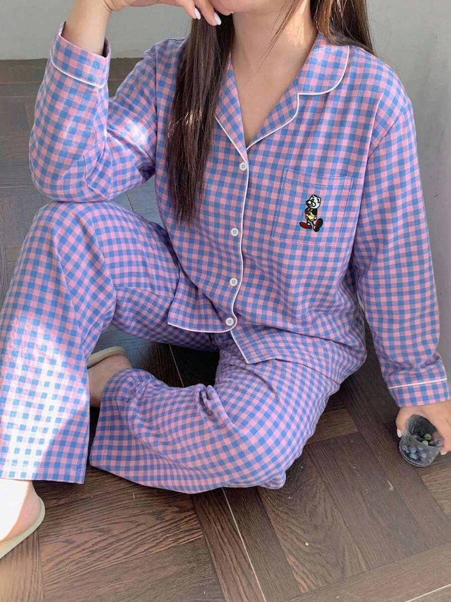 Dazy Plus Plaid Loose Pajama Set, Sleepwear, Loungewear, All Season - Purple - View 1