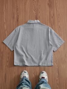 NORVETH 男士時尚刺繡拉鍊半開襟短袖 Polo 衫 - 黑色 - 查看 2