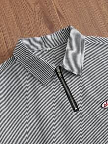 NORVETH 男士時尚刺繡拉鍊半開襟短袖 Polo 衫 - 黑色 - 查看 3