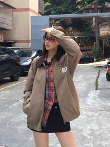 DAZY Women's Korean Style Loose Casual Long Sleeve Jacket With Lapel Collar Fall - Green - View 8