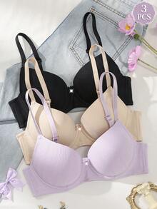 DesireSculpt 休閒款柔軟舒適聚攏鋼圈內衣 百搭日常多功能 3 件組 - 彩色 - 查看 1