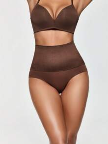 SHAPORA Women's Solid Color Elastic Waist Shaping Triangle Panties - Chocolate Brown - View 4