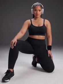 Powerista Bra Olahraga Fitness Sehari-hari Warna Polos Ukuran Plus Wanita - Hitam dan Putih - View 10