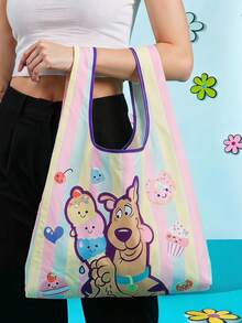 SCOOBY-DOO X Joivida 1pc Reusable  Foldable Large Capacity Tote Bag For Women,Versatile For Commuting, Travel, Shopping, Convenient Open-Close, Multi-Functional For Various Occasions, & Comfortable, Versatileback To School Backpack,School Bag,Large Capacity,Lightweight - Pink yellow - View 2