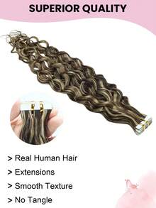 Water Wave Tape In Hair Extensions Remy Human Hair #P4/27 Brown  20Pcs 50G Virgin Hair Extensions Real Hair Extensions - S4/27 - View 4