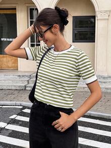Serisse Top de punto de manga corta con rayas de color contrastante - Multicolor - Ver 4