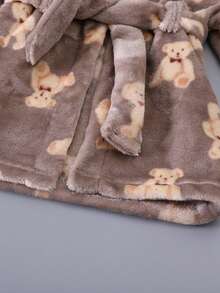 Thick Flannel Soft Cute All-Over Bear Print Pajamas Loungewear Autumn Winter - Brown - View 6