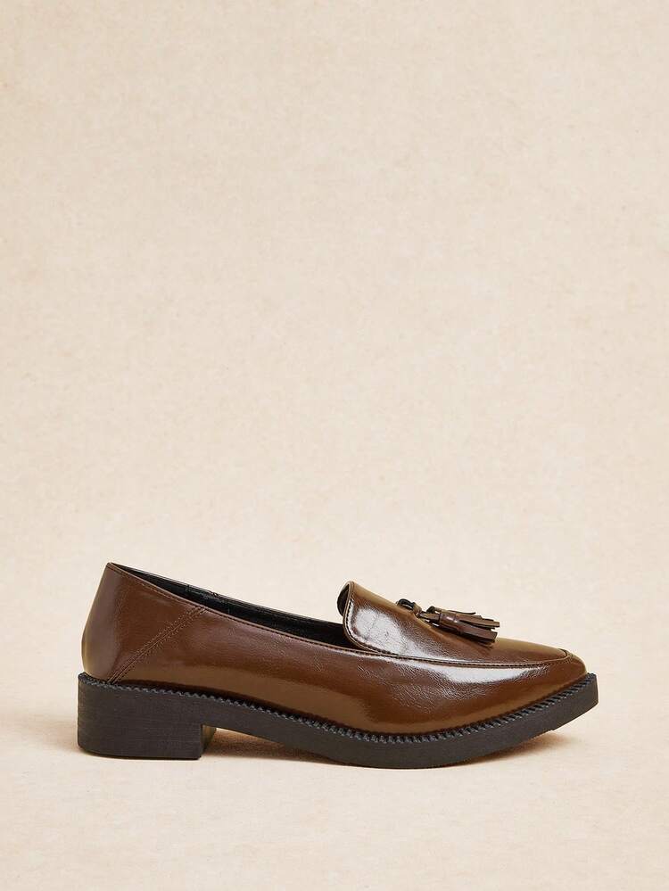 Rosivie Women's Casual Versatile Commuting Loafers With Tassel Decor - dark brown - View 1