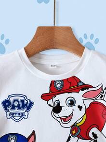 SHEIN | PAW Patrol 小男孩休闲卡通狗印花圆领短袖T恤，夏季 - 白色 - 查看 3