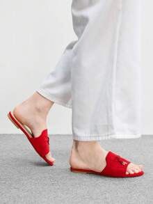CUCCOO BIZCHIC 女款玫瑰紅麂皮質感經典平底拖鞋，舒適百搭，適合夏季通勤與辦公穿著 - 玫瑰紅 - 查看 3