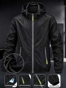 Windbreakers Light Sports Equipment Daily Use Travel Adjustable Hood Full Closure Functional Pockets Spring Summer - Black - View 1